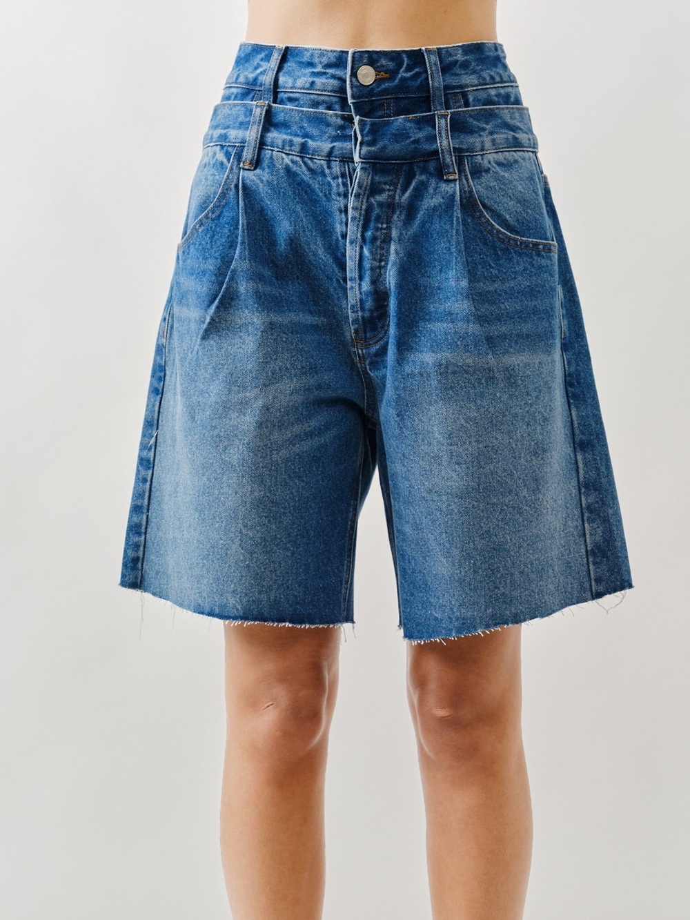 Aaron & Amber Women's Double Waist Denim Bermuda Shorts